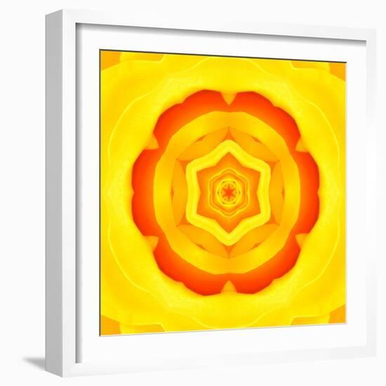 Yellow Concentric Flower Center: Mandala Kaleidoscopic Design-tr3gi-Framed Art Print