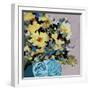 Yellow Daisies In Blue Vase-Jane Slivka-Framed Art Print