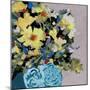 Yellow Daisies In Blue Vase-Jane Slivka-Mounted Art Print