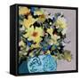 Yellow Daisies In Blue Vase-Jane Slivka-Framed Stretched Canvas