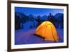 Yellow dome tent in winter, John Muir Wilderness, Sierra Nevada Mountains, California, USA-Russ Bishop-Framed Photographic Print