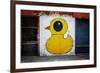 Yellow Duck on Brick Wall in Brooklyn NY-null-Framed Photo