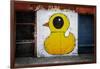 Yellow Duck on Brick Wall in Brooklyn NY-null-Framed Photo