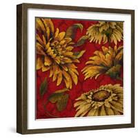 Yellow Floral on Red I-Elizabeth Medley-Framed Art Print