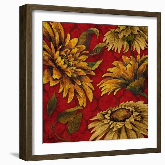 Yellow Floral on Red I-Elizabeth Medley-Framed Art Print