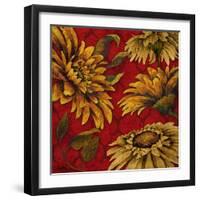 Yellow Floral on Red I-Elizabeth Medley-Framed Art Print