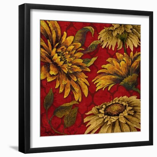 Yellow Floral on Red I-Elizabeth Medley-Framed Art Print