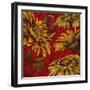 Yellow Floral on Red I-Elizabeth Medley-Framed Art Print