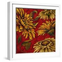 Yellow Floral on Red I-Elizabeth Medley-Framed Art Print