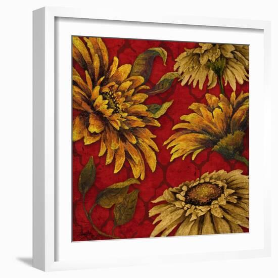 Yellow Floral on Red I-Elizabeth Medley-Framed Art Print