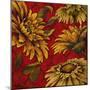 Yellow Floral on Red I-Elizabeth Medley-Mounted Art Print