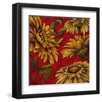 Yellow Floral on Red I-Elizabeth Medley-Framed Art Print