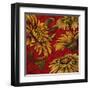 Yellow Floral on Red I-Elizabeth Medley-Framed Art Print