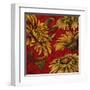 Yellow Floral on Red I-Elizabeth Medley-Framed Art Print