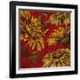 Yellow Floral on Red I-Elizabeth Medley-Framed Art Print