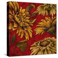 Yellow Floral on Red I-Elizabeth Medley-Stretched Canvas