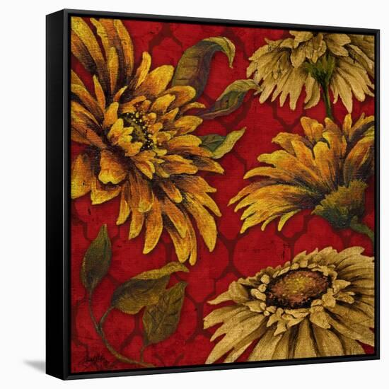 Yellow Floral on Red I-Elizabeth Medley-Framed Stretched Canvas