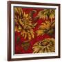 Yellow Floral on Red I-Elizabeth Medley-Framed Art Print