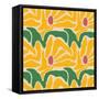 Yellow Floral Pattern with Leaves-Dariia Khotenko-Framed Stretched Canvas