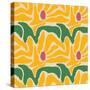 Yellow Floral Pattern with Leaves-Dariia Khotenko-Stretched Canvas