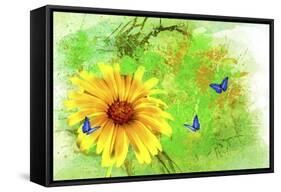 Yellow Flower And Butterflies-Ata Alishahi-Framed Stretched Canvas