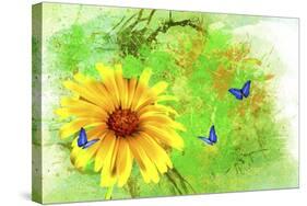 Yellow Flower And Butterflies-Ata Alishahi-Stretched Canvas