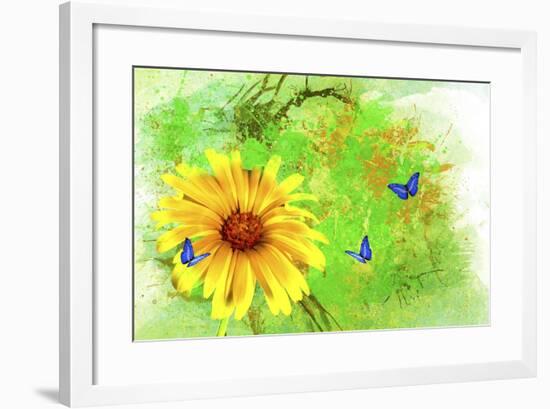 Yellow Flower And Butterflies-Ata Alishahi-Framed Giclee Print