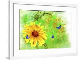 Yellow Flower And Butterflies-Ata Alishahi-Framed Giclee Print