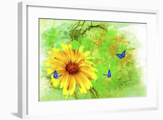 Yellow Flower And Butterflies-Ata Alishahi-Framed Giclee Print