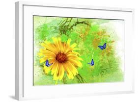 Yellow Flower And Butterflies-Ata Alishahi-Framed Giclee Print