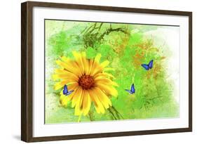 Yellow Flower And Butterflies-Ata Alishahi-Framed Giclee Print