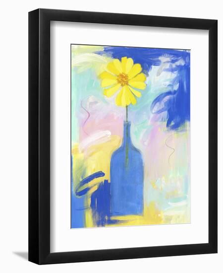 Yellow Flower Blue Bottle-Peggy Brown-Framed Giclee Print