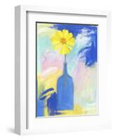 Yellow Flower Blue Bottle-Peggy Brown-Framed Giclee Print