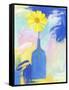 Yellow Flower Blue Bottle-Peggy Brown-Framed Stretched Canvas