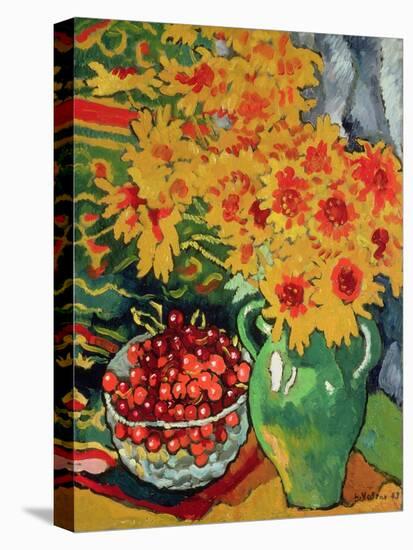 Yellow Flowers and a Bowl of Cherries, 1943 (Oil on Canvas)-Louis Valtat-Stretched Canvas