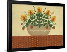 Yellow Flowers with Pumpkin Colored Tablecloth-Debbie McMaster-Framed Giclee Print