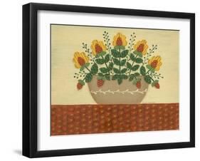 Yellow Flowers with Pumpkin Colored Tablecloth-Debbie McMaster-Framed Giclee Print