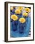 Yellow Gerberas in Blue Bottles-Elke Borkowski-Framed Photographic Print