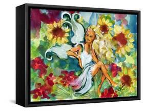 Yellow Haired Sunflower Fairy-sylvia pimental-Framed Stretched Canvas