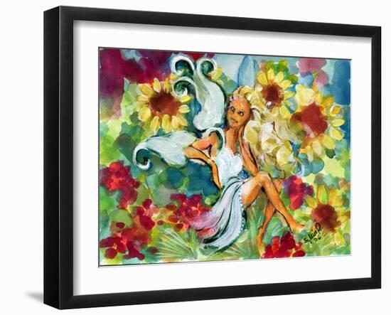 Yellow Haired Sunflower Fairy-sylvia pimental-Framed Art Print