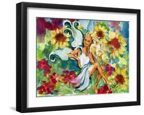 Yellow Haired Sunflower Fairy-sylvia pimental-Framed Art Print