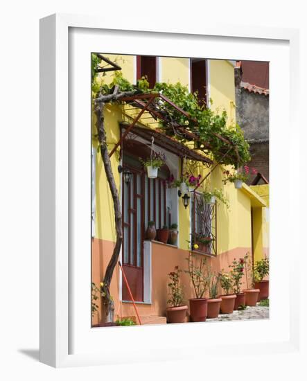Yellow House, Agiasos, Lesvos, Mytilini, Aegean Islands, Greece-Walter Bibikow-Framed Photographic Print