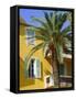 Yellow House and Palm Tree, Villefranche Sur Mer, Cote d'Azur, Provence, France, Europe-John Miller-Framed Stretched Canvas