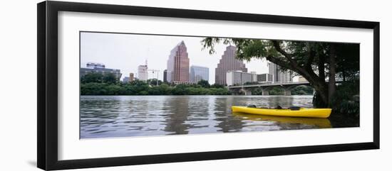 Yellow Kayak in a Reservoir, Lady Bird Lake, Colorado River, Austin, Travis County, Texas, USA-null-Framed Photographic Print