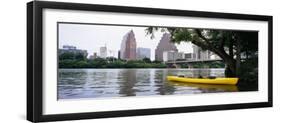 Yellow Kayak in a Reservoir, Lady Bird Lake, Colorado River, Austin, Travis County, Texas, USA-null-Framed Photographic Print