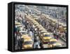 Yellow Kolkata Taxis and Commuters at Howrah Railway Station, Howrah, Kolkata (Calcutta), India-Annie Owen-Framed Stretched Canvas