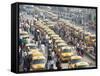 Yellow Kolkata Taxis and Commuters at Howrah Railway Station, Howrah, Kolkata (Calcutta), India-Annie Owen-Framed Stretched Canvas