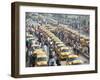 Yellow Kolkata Taxis and Commuters at Howrah Railway Station, Howrah, Kolkata (Calcutta), India-Annie Owen-Framed Photographic Print