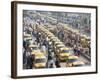 Yellow Kolkata Taxis and Commuters at Howrah Railway Station, Howrah, Kolkata (Calcutta), India-Annie Owen-Framed Photographic Print