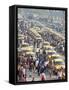 Yellow Kolkata Taxis and Commuters at Howrah Railway Station, Howrah, Kolkata (Calcutta), India-Annie Owen-Framed Stretched Canvas